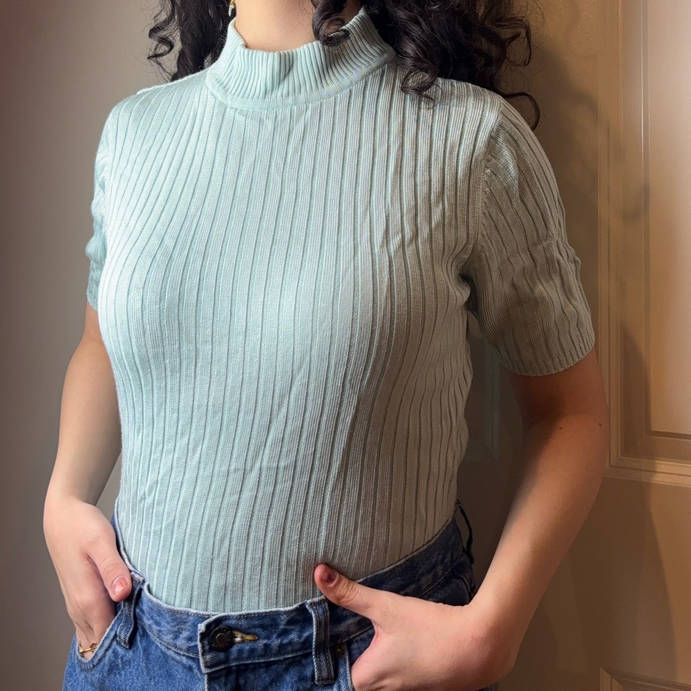 Mint Green Ribbed Turtleneck Top
